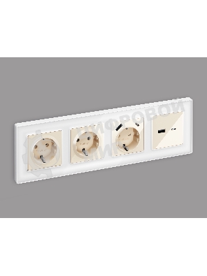 Комплект механизма розетки ALFA Бежевый глянец 2USB A+C 20W (быстрая зарядка) QUANT (AP3110, VM177) MA311010