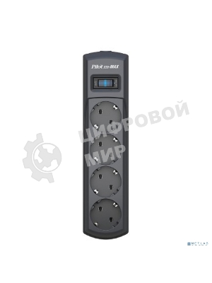 Сетевой фильтр ZIS (Pilot) m Max 4 розетки (евро с заземлением), 15А/3.3 кВа, автомат, 1.8 м, серый графит Surge protector Pilot m Max 4 euro outlets, 15А/3.3кВа, 1.8m
