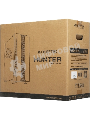 Компьютерный корпус CHIEFTEC HUNTER GS-01B-OP без БП, боковая панель из закаленного стекла, 3xARGB LED 120мм вентилятора спереди, 1xARGB LED 120мм вентилятор сзади, черный, ATX