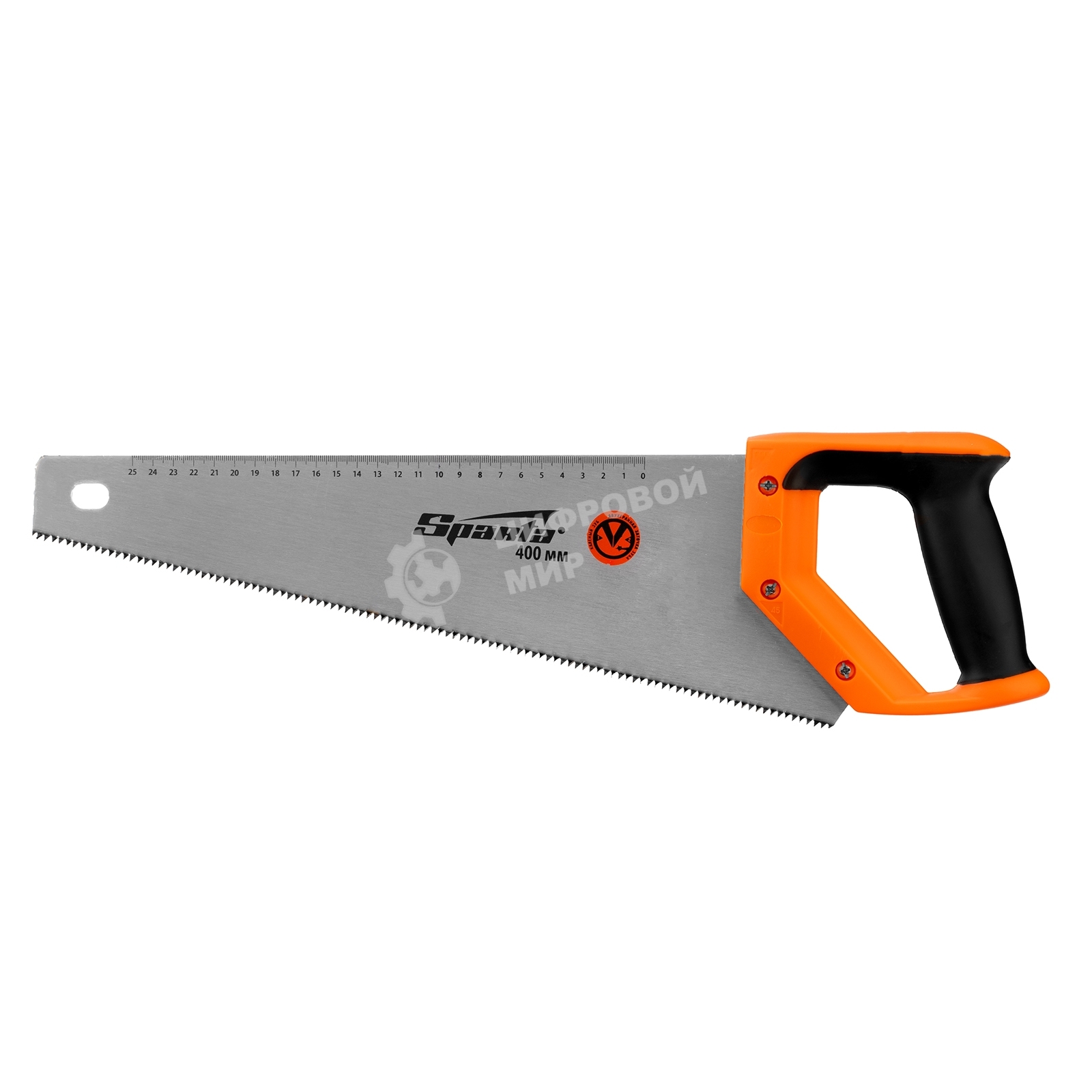 Ножовка по дереву Sparta 400 мм, 7-8 TPI, зуб-2D, каленый зуб, линейка, двухкомпонентная рукоятка