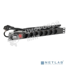 Блок розеток ITK PDU 7 розеток DIN49440 (нем. cтанд.) с LED выключателем, 1U, шнур 2м вилка DIN49441 (нем. станд.), профиль из ПВХ, черный