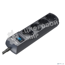 Сетевой фильтр ZIS (Pilot) m Max 4 розетки (евро с заземлением), 15А/3.3 кВа, автомат, 1.8 м, серый графит Surge protector Pilot m Max 4 euro outlets, 15А/3.3кВа, 1.8m