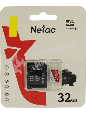 Флеш карта Netac P500 ECO 32Gb MicroSDHC C10 up to 80Mb/s, retail pack with SD Adapter