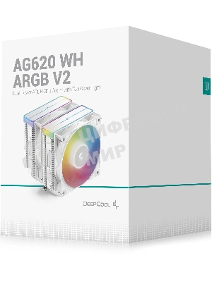 Кулер для процессора DEEPCOOL AG620 WH ARGb V2 LGA20XX/1700/1200/115X/AM5/AM4 (9шт/кор, TDP 260W, PWM, ARGb DUAL Fan 120мм, 6 тепл. трубок, белый) RET