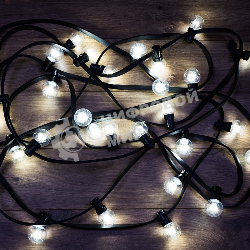 Гирлянда Neon-night LED Galaxy Bulb String 10м, черный каучук, 30 лампx6 LED белый, влагостойкая IP65