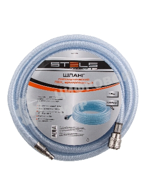Шланг пневматический Stels 57025 пвх 10x16 мм, 18 бар, армированный прозрачный, быстросъемное соединение