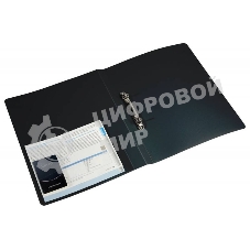 Папка на 2-х кольцах Бюрократ -0818/2RBLCK A4, пластик, 0.7мм корешок 18мм, внутренний и торцевой карман, черный