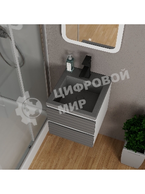 Тумба под раковину Bau Stil Loft grey brushed, раковина кварцевая BAU Stil 40, серый металлик