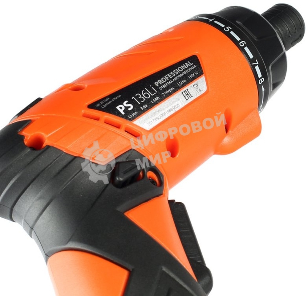 Отвертка аккумуляторная PATRIOT PS 136Li Li-Ion, 3.6 В/1,5 Ач, Реверс, 200 об/мин, 3,5 Нм, патрон: НЕХ 1/4