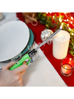 Бытовая газовая пьезозажигалка с классическим пламенем многоразовая (1 шт.) зеленая СК-302W с гибким стержнем Сокол