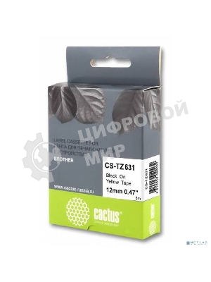 Картридж ленточный Cactus CS-TZ631 черный шрифт, желтый фон (12 мм, 8 м) для Brother 1010/1260VP/1830VP/9700PC