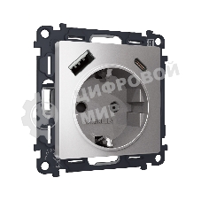 Комплект механизма электрической розетки ALFA Сталь матовый 2USB A+C 20W (быстрая зарядка) с/з QUANT (AP5100, VM160) MA510010