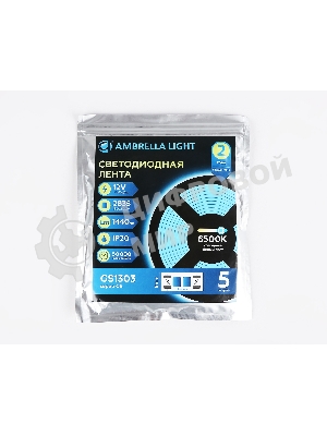 Светодиодная лента Ambrella light GS1313 2835 180Led/ 14.4W m/ 12V IP20 6500K/ 5000*10*1.2mm (2 конт.)