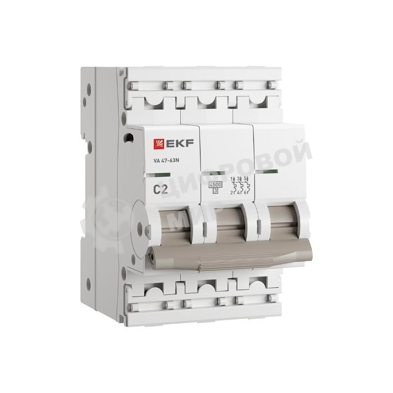 Автоматический выключатель EKF M634302C 3P 2А (C) 4,5kA ВА 47-63N PROxima
