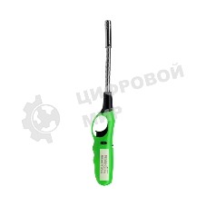 Бытовая газовая пьезозажигалка с классическим пламенем многоразовая (1 шт.) зеленая СК-302W с гибким стержнем Сокол