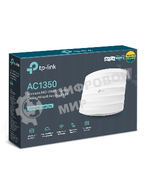 Точка доступа AC1350 Wireless MU-MIMO Gigabit Ceiling Mount Access Point, 450Mbps at 2.4GHz + 867Mbps at 5GHz, 802.11a/b/g/n/ac wave 2, Beamforming, Airtime Fairness, MU-MIMO, 802.3af Standard PoE and Passive PoE (Passive POE Adapter included), no more DC power supply, 1 10/100/1000Mbps hidden LAN port, Centralized Management, Captive Portal, Load Balance, Multi-SSID, WMM, Rogue AP Detection, internal omni-directional Antenna 2.4GHz: 3x4dBi, 5GHz: 2x5dBi