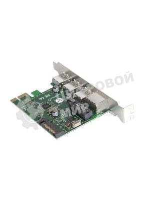 Контроллер сетевой ExeGate EXE-361 PCI-E 2.0, 3*USB 3.0 ext + LAN UTP 1000Mbps, раз.доп.пит.OEM)
