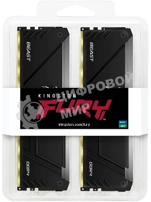 Оперативная память Kingston Fury Beast, DDR4, 64GB (2x32GB), 3200MHz, CL16, DIMM, с радиатором, RGB, черный