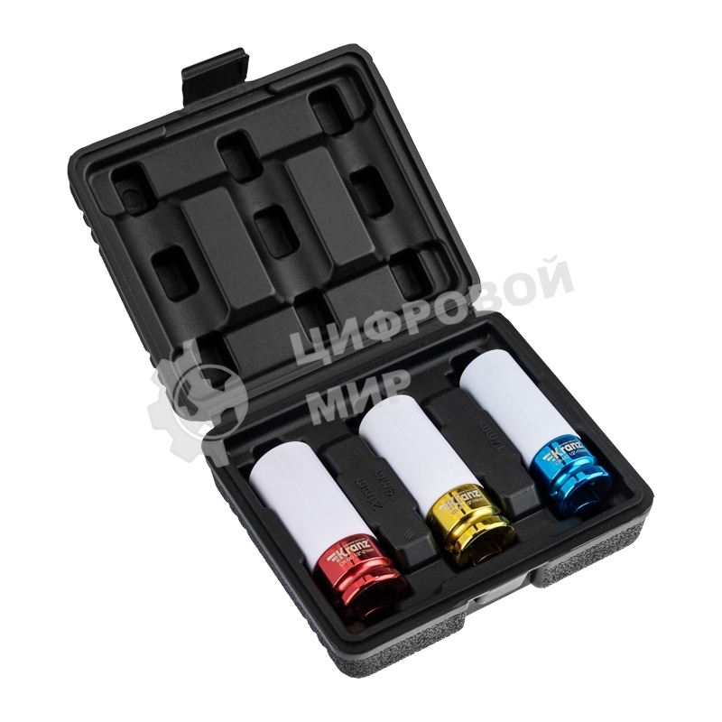 Набор шестигранных ударных удлиненных торцевых головок Kranz для колесных дисков, 1/2