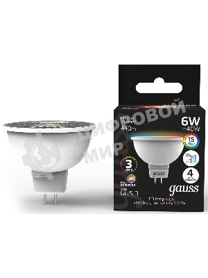 Лампа cветодиодная Gauss Smart MR16 6W GU5.3 RGbW+dim 1/10/100