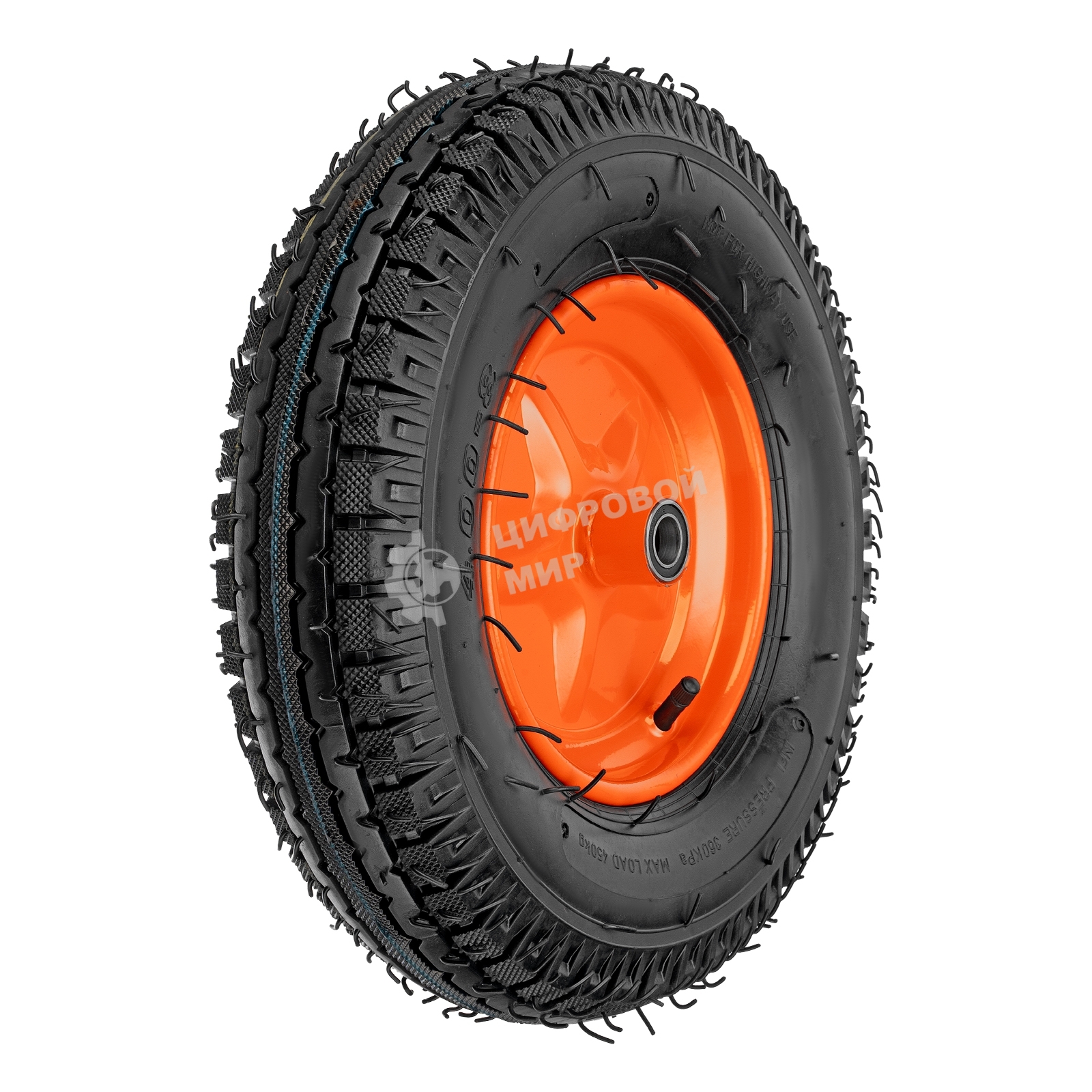 Колесо пневм. Palisad усилен. шина 8PR, 4.00-8 D400мм, подш. внут. диам. 20мм, длина оси 90 мм
