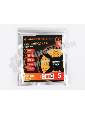Светодиодная лента Ambrella light GS1401 2835 240Led/ 17W m/ 12V IP20 3000K/ 5000*10*1.2mm (2 конт.)