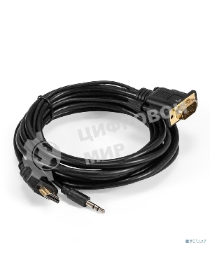Кабель-переходник HDMI-VGA ExeGate EX-HDMIM-VGAM-3.5JackS-3.0 (19M/15M+3.5мм Jack M, 3м) Преобразователь цифрового HDMI сигнала в VGA видео и стерео-аудио