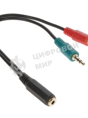 Кабель аудио Cablexpert CCAB-02-35MYHM-0.2MB. 3.5 Jack 4pin(M)/2х 3.5 Jack(F) наушники и микрофон, черный, 0.2м, блистер
