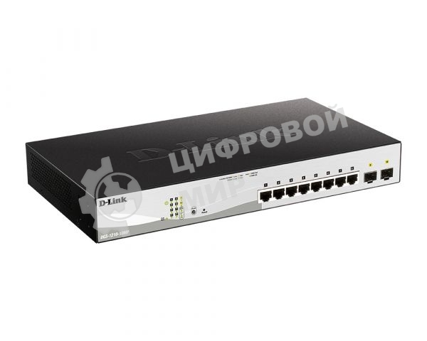 Коммутатор D-Link DGS-1210-10MP/F3A Smart L2 Switch 8х1000Base-T PoE, 2х1000Base-X SFP, PoE Budget 130W, Compact CLI