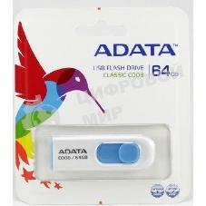 Флешка USB ADATA С008 (AC008-64G-RWE), 64Gb, USB 2.0, R/W 15/5, белый/синий