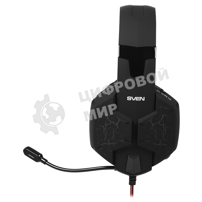 Гарнитура проводная игровая с микрофоном SVEN AP-U988MV, черный-красный (USB, LED, 7.1)