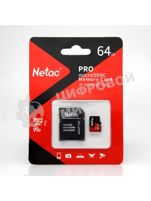 Флеш карта MicroSD card Netac P500 Extreme Pro 64Gb, retail version w/SD adapter