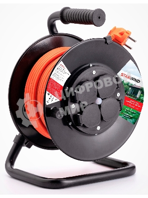 Удлинитель силовой Starwind ST-PSR4.50/G-16 4x5.0 кв.мм 4 розет. 50 м ПВС 16A катушка темно-серый