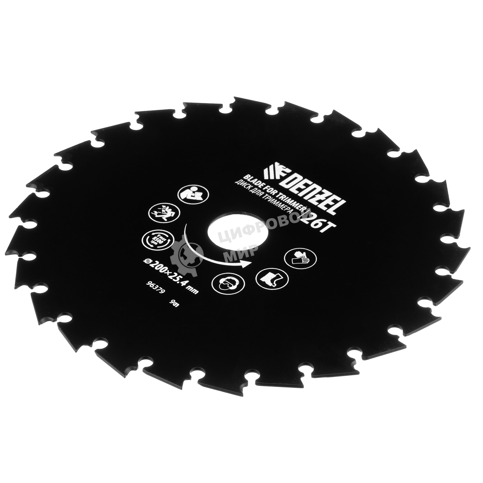 Диск для триммера Denzel c долотообразной формой зуба, 200 х 25,4 мм, 26 зубов