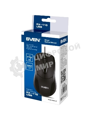 Мышь проводная SVEN RX-110 черный, 1000 dpi, USB, кнопки - 3