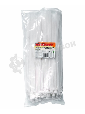 Хомут-стяжка нейлоновая многоразовая Rexant 300x7,5 мм, белая, упаковка 100 шт.