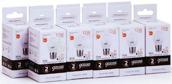 Лампа светодиодная Gauss Elementary 12Вт цок.: E27 шар 220B 3000K св. свеч. бел. теп. (упак.: 10 шт)