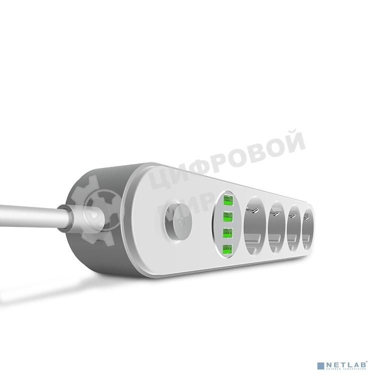 Сетевой фильтр Perfeo LD_B4438 LDNIO SE4432 2м + ЗУ на 4 USB/ 4 розетки (медь) - 2500W/ USB - 17W/ White&Gray