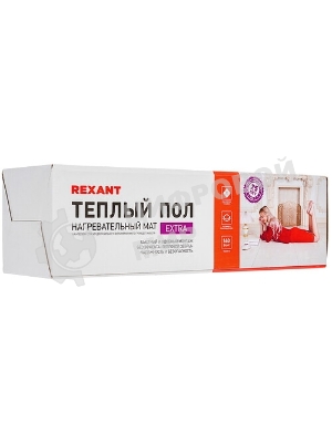 Теплый пол (нагревательный мат) Rexant Extra, площадь 6,0 м2 (0,5 х 12,0 метров), 960Вт, (двух жильный)