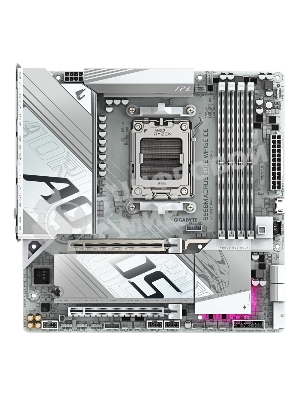 Материнская плата Gigabyte B850M AORUS ELITE WIFI6E ICE, AM5, AMD B850, 4xDDR5, 4xSATA, 2xM.2, 1xPCIe 5.0 x16, 1xPCIe 3.0 x4, 1xDP, 1xHDMI, 1x2.5Gb LAN, Wi-Fi 6E, Bluetooth 5.3, 2xUSB-A 10Gbps (Gen2), 5xUSB-A 5Gbps, 4xUSB-A 2.0, 1xUSB-C 10Gbps (Gen2), 2x3.5 мм, 7.1, mATX