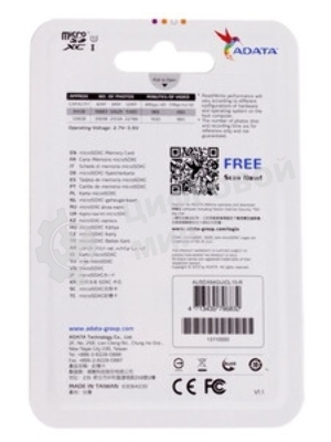Флеш карта microSD 64Gb ADATA microSDHC Class 10 UHS-I A1 100/25 MB/s (SD адаптер)