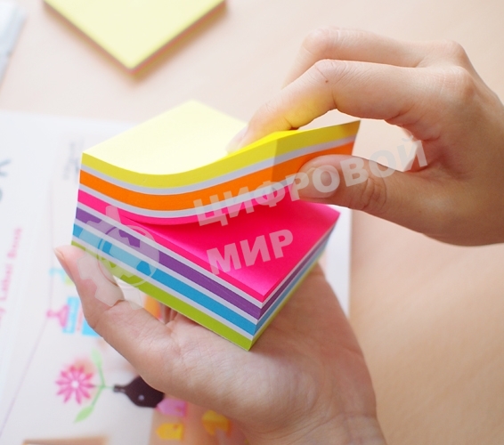 Блок самоклеящийся бумажный Stick`n 21537 76x76 мм, 400 листов, 70 г/м2, неон+пастель, 5 цветов в упаковке