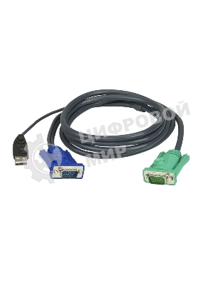 Шнур, мон+клав+мышь USB ATEN, SPHD15=>HD DB15+USB A-Тип, Male-2xMale, 8+4 проводов, опрессованный, 3 метр., черный, (2L-5203U)