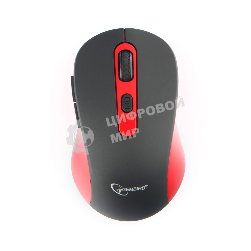 Мышь беспроводная Gembird MUSW-221-R черный/красный, 1600 dpi, радиоканал, USB, кнопки - 6