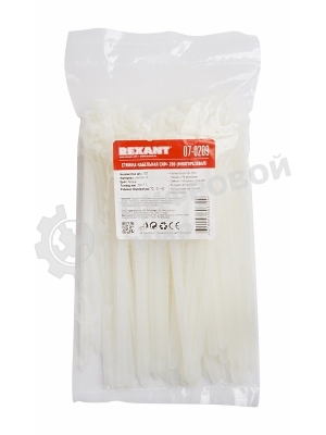 Хомут-стяжка нейлоновая многоразовая Rexant 200x7,5 мм, белая, упаковка 100 шт.