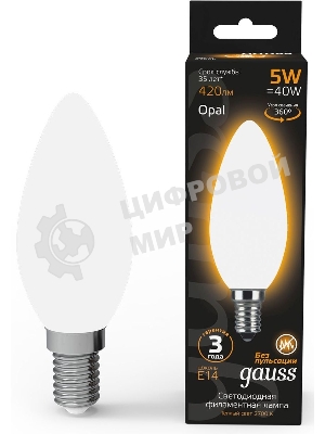 Лампа светодиодная Gauss Filament Свеча E14 5Вт 2700К OPAL