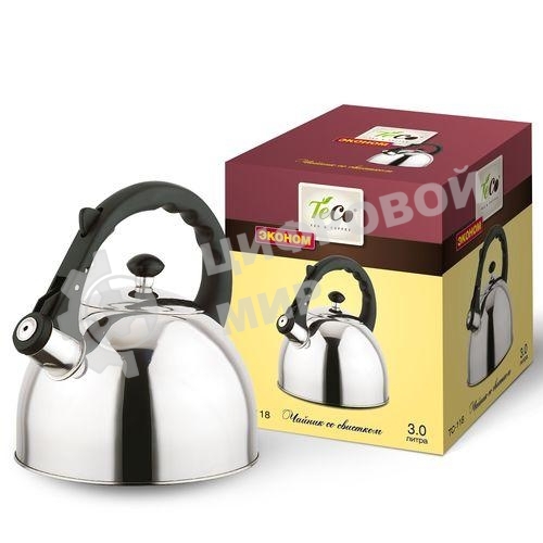 Чайник для плиты TECO 3,0 л. со свистком, TC-118, из нержавеющей стали
