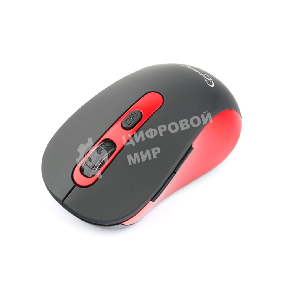 Мышь беспроводная Gembird MUSW-221-R черный/красный, 1600 dpi, радиоканал, USB, кнопки - 6
