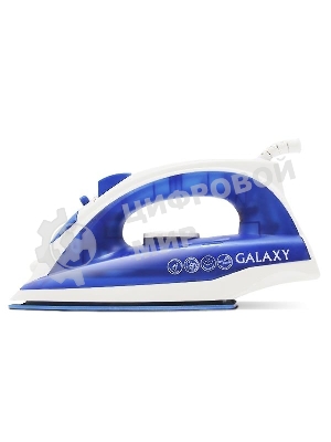Утюг Galaxy Line GL 6121, синий, паровой, 1600 Вт, керамическое покрытие подошвы, указатель максимального уровня воды, индикатор нагрева, вертикальное отпаривание, паровой удар, функция увлажнения, защита от перегрева, резервуар для воды 470 мл, подача пара до 50 г/мин, паровой удар до 230 г/мин