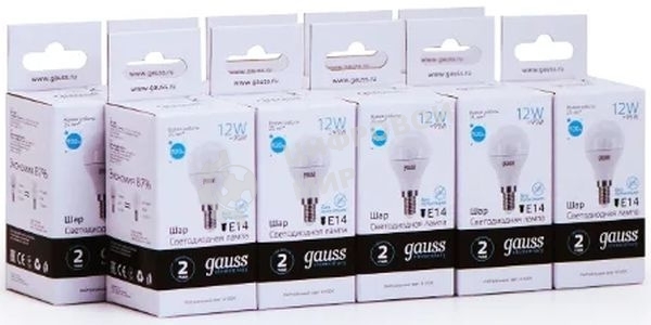Лампа светодиодная Gauss Elementary 12Вт цок.: E14 шар 220B 4100K св. свеч. белый ней. (упак.: 10 шт)